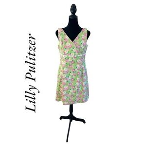 Vintage Y2K Lilly Pulitzer Rhino Print Floral Green Dress 100% Cotton 0083